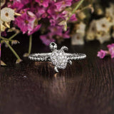 Beaded Sea Turtle Engagement Ring 1.5ct Round Cut Diamond 14k Rose Gold Finish