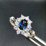 2.35ct Engagement Ring Oval Cut Blue Sapphire Floral Halo 14k White Gold Finish