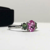 2.2ct Engagement Ring Oval Cut Pink Sapphire Three Stone 14k White Gold Finish