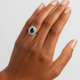 2.8ct Oval Blue Sapphire Engagement Ring Floral Halo Antique 14k Dual Gold Over