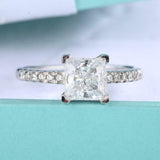 Solitaire with Accent Engagement Ring 1.5ct Princess Diamond 14k White Gold Over