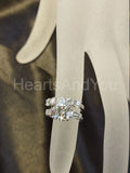 2.1ct Round Cut Moissanite Three Stone Ring Bridal Set 14k White Gold Plated