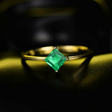 0.5Ct Princess Cut Green Emerald Kite Set Solitaire Ring 14K Yellow Gold Finish