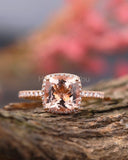 1ct Cushion Cut Simulated Morganite Halo Engagement Ring 14k Rose Gold Plated