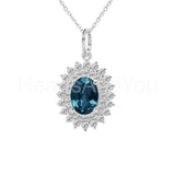 2ct Oval Cut Simulated London Blue Topaz Dual Halo Pendant Chain 14k Gold Plated