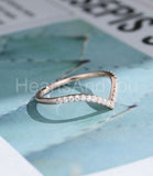 0.25ct Round Cut Moissanite Minimalist Curved Wedding Band 14k Rose Gold Plated
