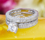 Antique Bridal Set Engagement Ring 3ct Round Cut Diamond 14k White Gold Finish