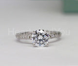 2.1ct Round Cut Moissanite Pave Accented Engagement Ring 14K White Gold Plated