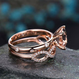 2ct Princess Cut Morganite Bridal Set Ring Infinity Band 14k Rose Gold Finish