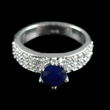 2.6ct Round Cut Blue Sapphire Cluster Accent Solitaire Ring 14k WhiteGold Finish