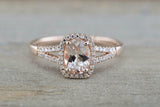 1.7ct Oval Cut Morganite Engagement Ring 14k Rose Gold Finish Halo Split Shank
