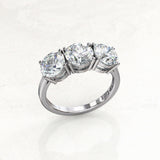 2.1ct Round Cut Moissanite Three Stone Engagement Ring 14k White Gold Plated
