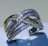 2ct Round Diamond Wedding Ring Band 14k Tricolor Gold Finish Infinity Eternity