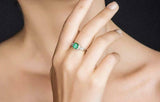 2.35ct Engagement Ring Green Emerald Cut leaf Accent 14k White Gold Finish
