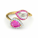 2Ct Pear Cut Pink Sapphire Diamond Bypass Engagement Ring 14K Yellow Gold Finish