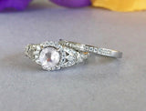 Art Deco Fancy Bridal Set Engagement Ring 2ct Round Diamond 14k WhiteGold Finish