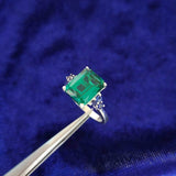 2.6ct Green Emerald Cut Round Sapphire Accent Solitaire Ring 14k White Gold Over