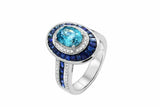 2ct Oval Blue Aquamarine Engagement Ring Dual Halo Art Deco 14k White Gold Over