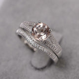 2ct Round Cut Peach Morganite Split Shank Bridal Set Ring 14k White Gold Finish