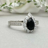 2.2ct Engagement Ring Pear Cut Black Diamond Halo Design 14k White Gold Finish