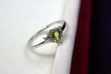 0.2ct Engagement Ring Pear Cut Peridot Curved Minimalist 14k White Gold Finish