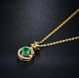 2ct Green Emerald Pendant with Chain Oval Cut Crescent Star 14k Yellow Gold Over