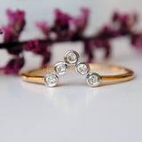 0.3ct Round Cut Moissanite Bezel Set Chevron Women Ring 14K Yellow Gold Plated