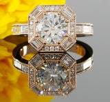 2ct Round Cut Diamond Baguette Halo Milgrain Engagement Ring 14k Rose Gold Over