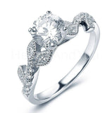 2.1ct Round Cut Moissanite Leaf Milgrain Engagement Ring 14k White Gold Plated