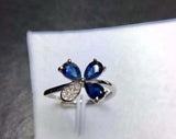 2.2ct Engagement Ring Pear Cut Blue Sapphire Flower Design 14k White Gold Finish