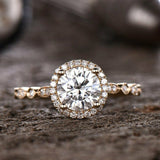 2ct Round Cut Diamond Engagement Ring 14k YellowGold Finish Halo Solitaire Women