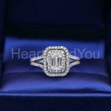 2.2ct Emerald Simulated Diamond Split Shank Dual Halo Ring 14k White Gold Plated