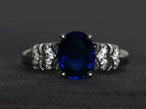 2.4ct Oval Cut Blue Sapphire Solitaire Split Shank Ring 14k White Gold Finish