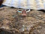 2.6ct Emerald Cut Peach Morganite Solitaire Promise Ring 14k White Gold Finish