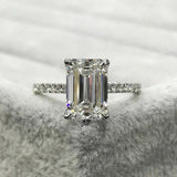 3.5Ct Emerald Cut Diamond Solitaire Ring 14K White Gold Finish with Round Accent