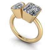 2.2ct Emerald Cut Simulated Diamond Bezel Two Stone Ring 14k Yellow Gold Plated