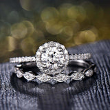 2ct Round Cut Diamond Halo Bridal Set Band Engagement Ring 14k White Gold Finish