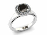 2ct Cushion Cut Black Diamond Engagement Ring Halo Bridal Set 14k WhiteGold Over