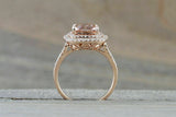 2.5ct Cushion Cut Peach Morganite Double Halo Engagement Ring 14k Rose Gold Over