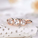 1.5ct Round Cut Morganite Engagement Ring Solitaire Trilogy 14k Rose Gold Finish