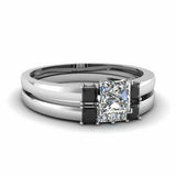 1ct Princess Cut VVS1 D Diamond Bridal Set Engagement Ring 14k White Gold Finish