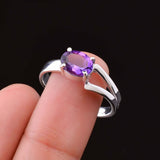 0.5ct Engagement Ring Oval Cut Purple Amethyst Split Shank 14k White Gold Finish