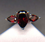 2.3ct Engagement Ring Pear Cut Red Garnet Trilogy Women 14k White Gold Finish