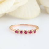 0.3ct Round Cut Pink Ruby Engagement Ring 5 Stone Minimalist 14k RoseGold Finish
