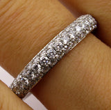 3Ct Round Brilliant Cut Diamond 3 Row Iced Eternity Band 18K White Gold Finish