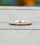 0.3ct Round Simulated Black Diamond Minimalist Wed Band 14k Yellow Gold Plated
