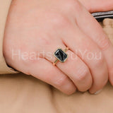 2.2ct Emerald Cut Simulated Black Diamond Bezel Set Ring 14k Yellow Gold Plated