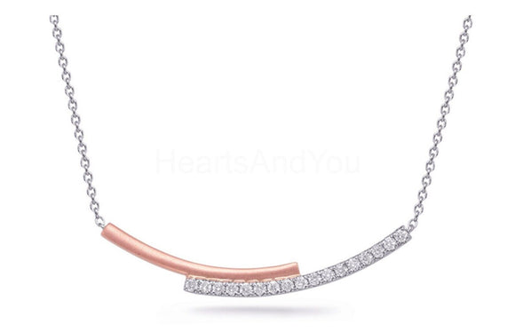 0.04ct Round Cut Moissanite Minimalist Bar Pendant Chain 14k Dual Gold Plated