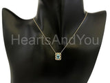 1ct Oval Cut Simulated Blue Topaz Hollow Stylish Pendant 14k Yellow Gold Plated