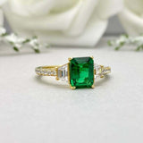2.4ct Green Emerald Cut Solitaire Accents Engagement Ring 14k Yellow Gold Finish